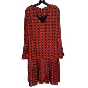The Limited  Red Black Geometric Pleated bell Sleeve Dress Womens 20W plus